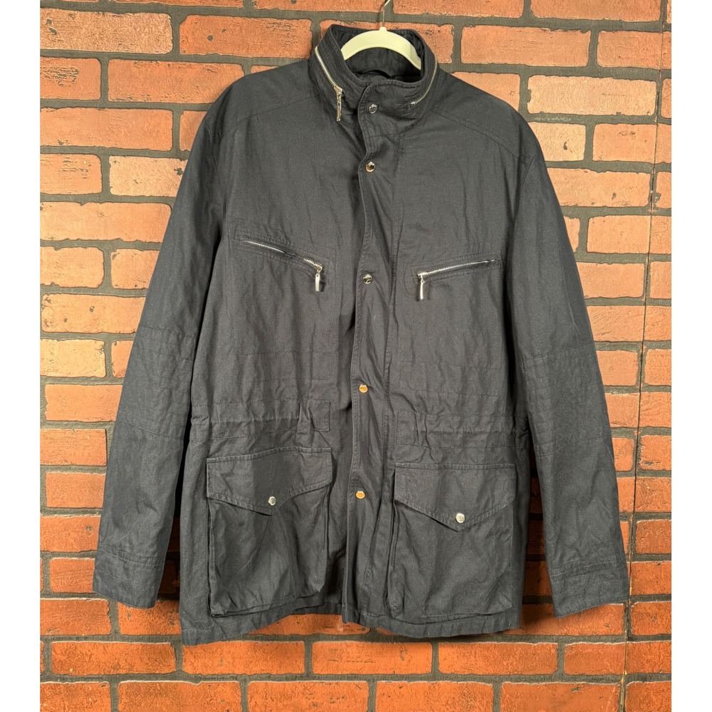 Versace Collection Parka‎ Button Zip Hooded Jacket Navy Blue Men's Sz 52 NWOT
